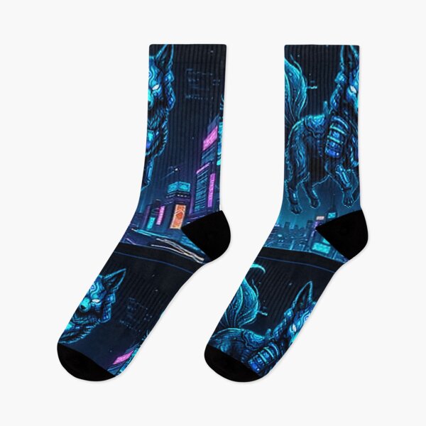 Item preview, Cyberpunk Seven Tailed Fox Cyan – Electric Teal Kitsune designed and sold by Neo Tokio.