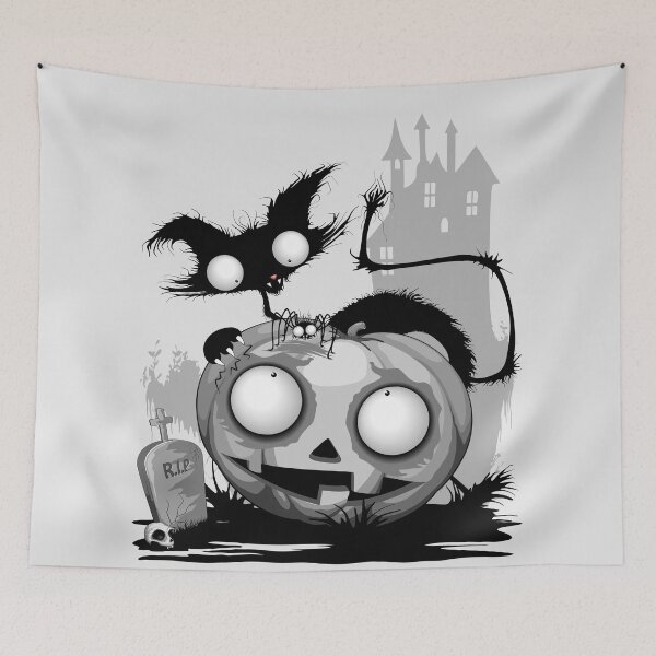 Item preview, Cat, Pumpkin and Spider Halloween Funny and Spooky Characters designed and sold by BluedarkArt.