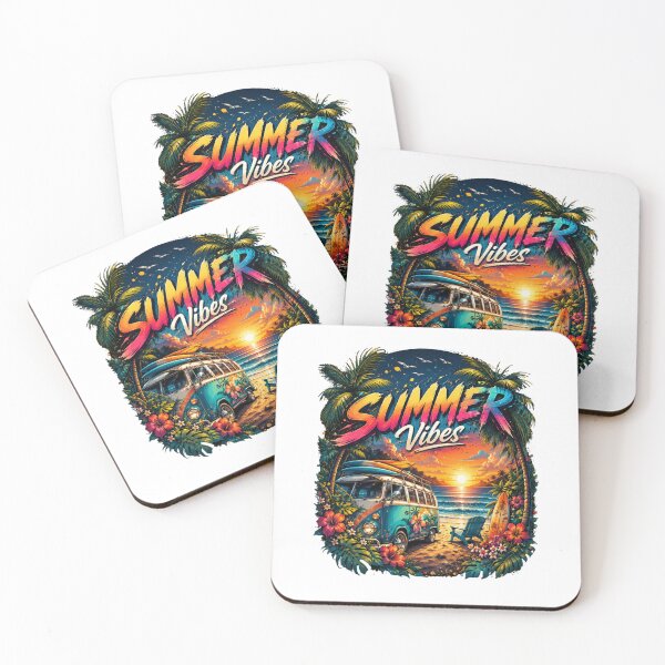 Artikelvorschau, Sommerfeeling, tropischer Strand, Van im Retro-Stil, Sonnenuntergang entworfen und verkauft von AchraffPrint.