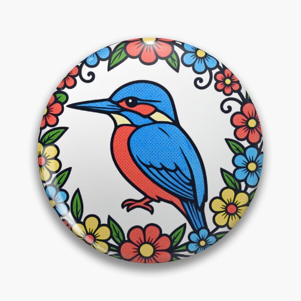 Item preview, Vibrant Folk Art Kingfisher Floral Wreath Graphic designed and sold by TrinovaCreates.