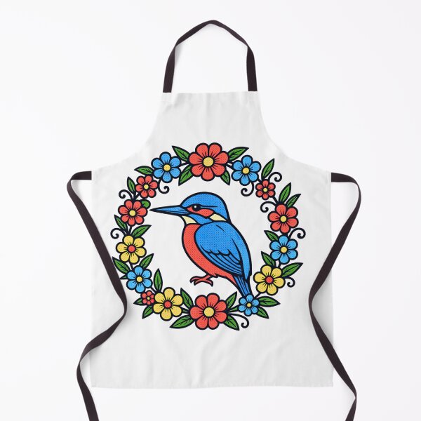 Item preview, Vibrant Folk Art Kingfisher Floral Wreath Graphic designed and sold by TrinovaCreates.