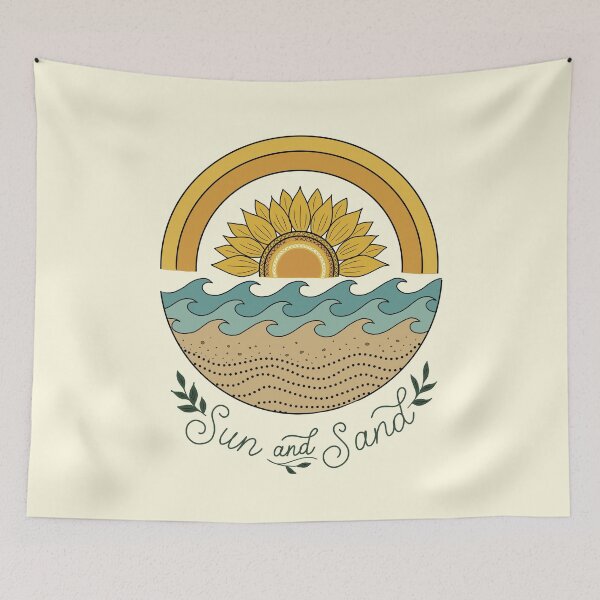 Item preview, Sun and Sand Minimalist Sunflower Ocean Line Art designed and sold by LeshanArt.
