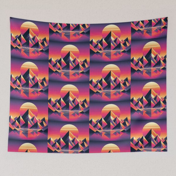 Item preview, Synthwave Sunset – Geometric Mountain Reflection designed and sold by Dogandesighn.