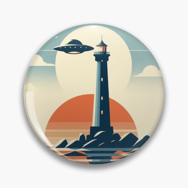 Item preview, Retro Lighthouse – UFO Sunset Encounter designed and sold by Dogandesighn.