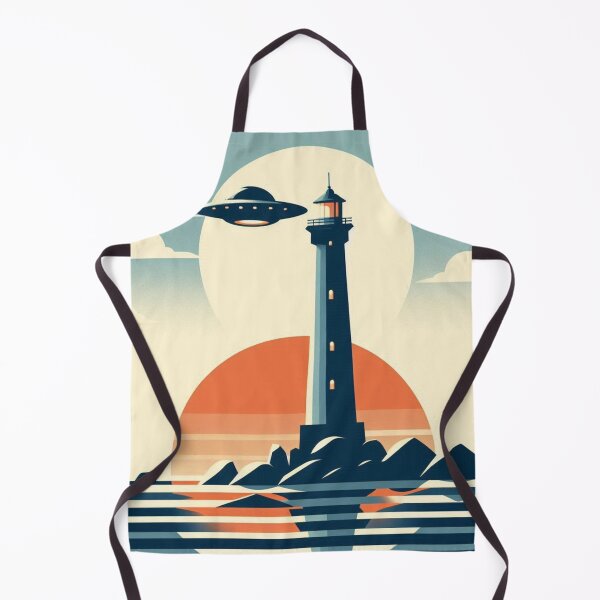 Item preview, Retro Lighthouse – UFO Sunset Encounter designed and sold by Dogandesighn.