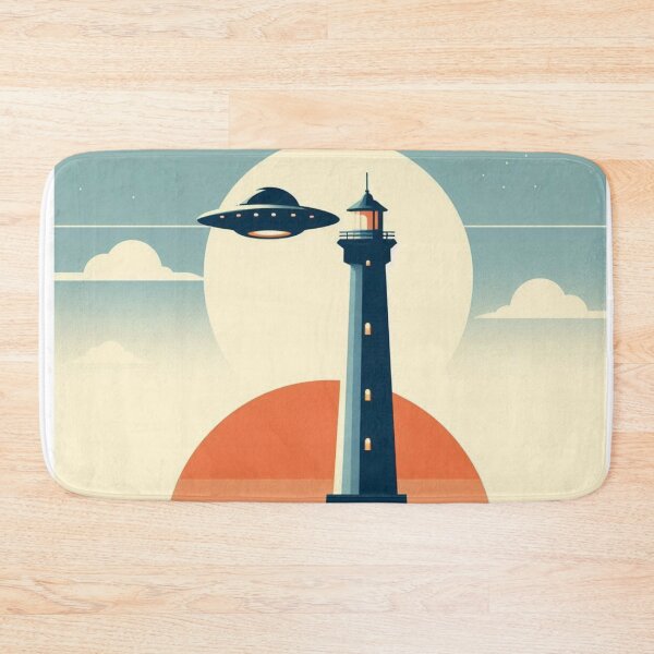 Item preview, Retro Lighthouse – UFO Sunset Encounter designed and sold by Dogandesighn.