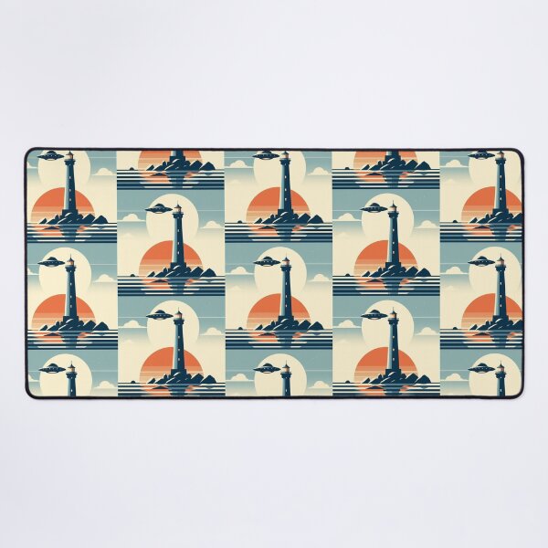 Item preview, Retro Lighthouse – UFO Sunset Encounter designed and sold by Dogandesighn.