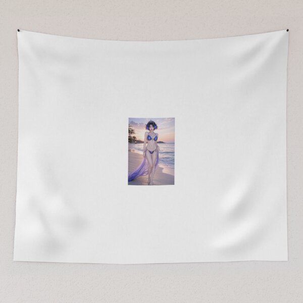 Item preview, Woman in Blue Tiara and Bikini at Sunset Beach designed and sold by CathryneDelamort.
