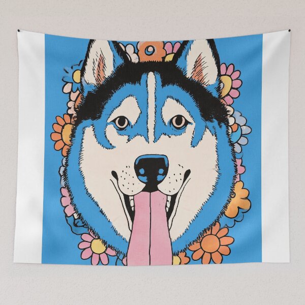 Item preview, Colorful Husky Surrounded by Flowers designed and sold by lautir.