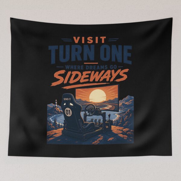 Item preview, Visit Turn One Where Dreams Go Sideways Vintage Sim Racing Poster designed and sold by Fenay Designs.