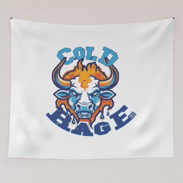 Item preview, COLD RAGE Ice Fire Bull Mascot Gym Fitness Streetwear Logo designed and sold by DesignArtist.ia.