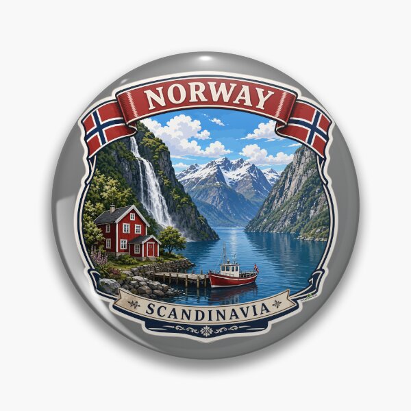 Item preview, NORWAY NORGE Kongeriket Noreg, Norwegian Flag Fjord Sticker T-Shirt 03 designed and sold by OuterShellUK.