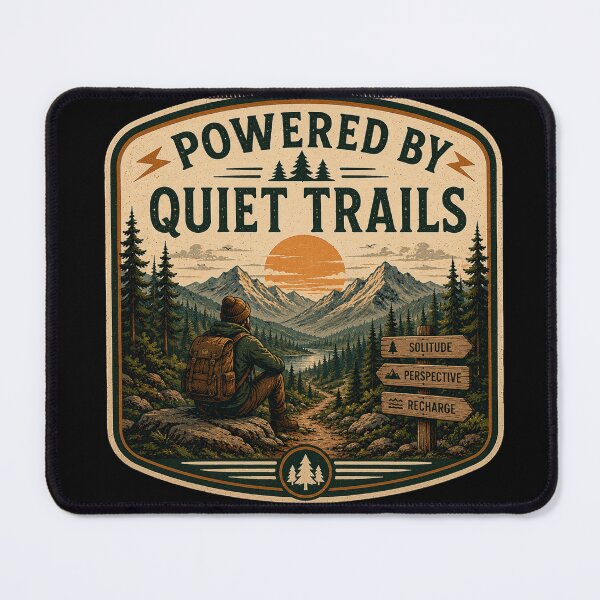 Item preview, Powered By Quiet Trails – Retro Hiking Introvert Nature Design designed and sold by MotylekAnia.