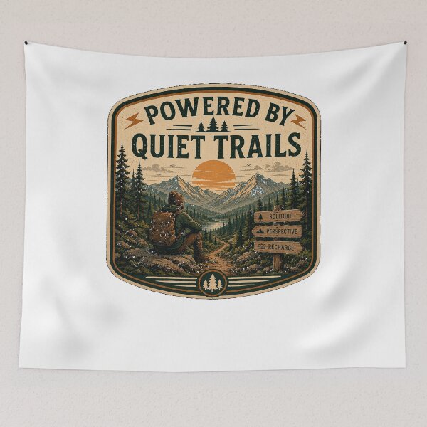 Item preview, Powered By Quiet Trails – Retro Hiking Introvert Nature Design designed and sold by MotylekAnia.