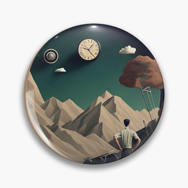 Item preview, Surreal Time Portal Landscape | Dreamy Mountain Clock Art | Abstract Fantasy Collage designed and sold by FantasyFlicker.