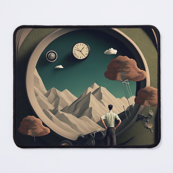 Item preview, Surreal Time Portal Landscape | Dreamy Mountain Clock Art | Abstract Fantasy Collage designed and sold by FantasyFlicker.