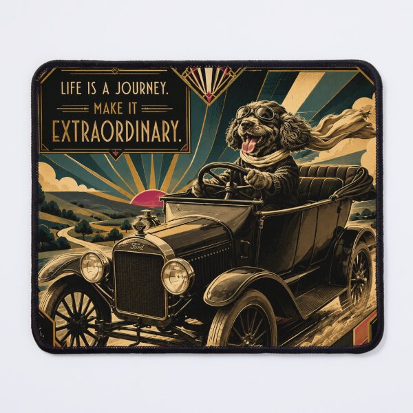 Item preview, Art Deco Cockapoo Driving Vintage Ford Car Inspirational Poster designed and sold by Cockapoo Society.