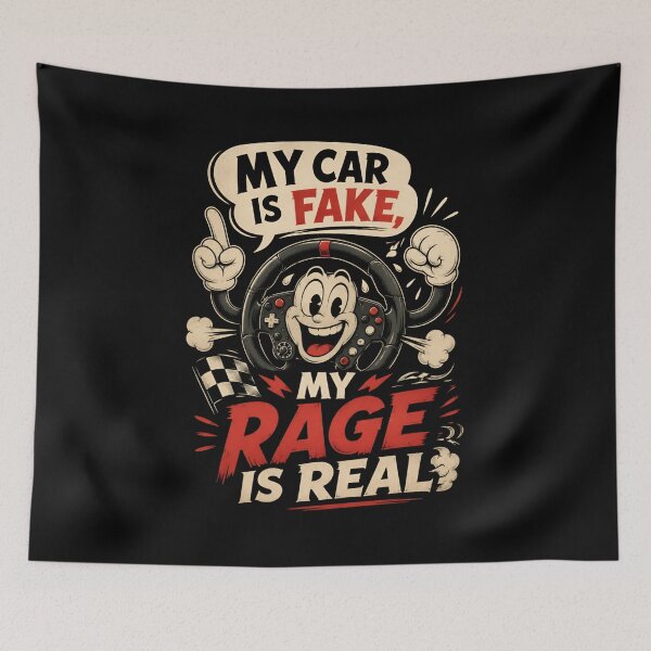 Item preview, My Car Is Fake My Rage Is Real Retro Sim Racing Cartoon designed and sold by Fenay Designs.