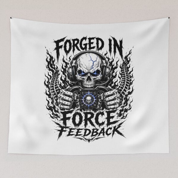 Item preview, Forged In Force Feedback Heavy Metal Skull Sim Racing Art designed and sold by Fenay Designs.