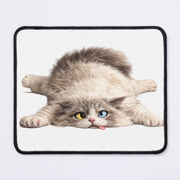 Item preview, Funny Fluffy Cat Splooting Flat Cross Eyed Odd Eyes designed and sold by UvooArt.