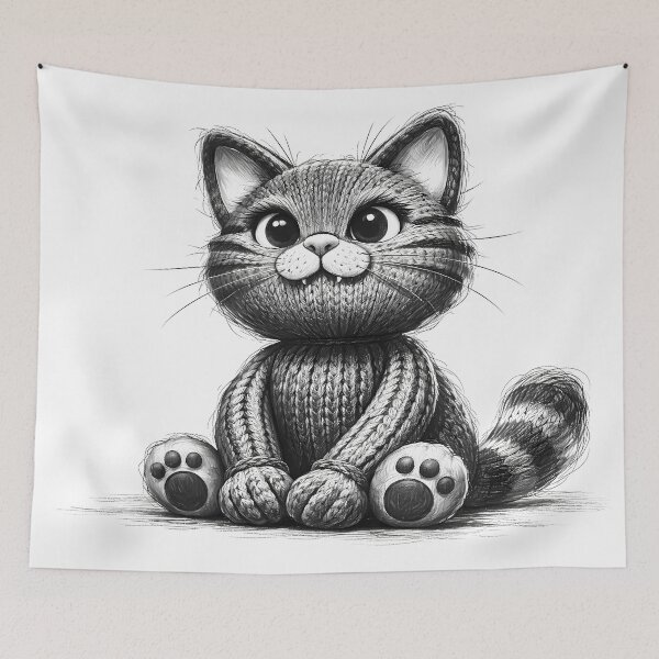 Item preview, Adorable Knitted Cat Sketch designed and sold by cuprum.