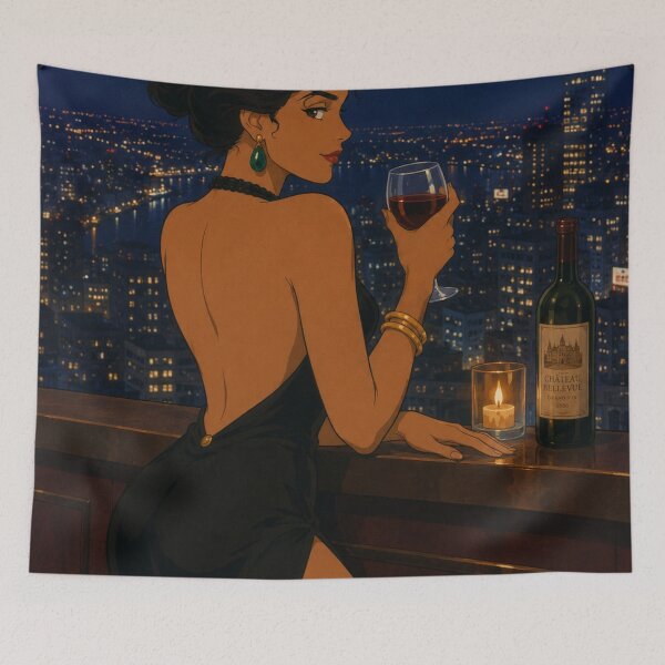 Item preview, Midnight Elegance: City Lights & Red Wine designed and sold by  Hollow Moon Studios..