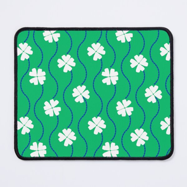 Item preview, White Four Leaf Clovers and Blue Lines on Green with Painterly Texture designed and sold by ArtyFridgees.