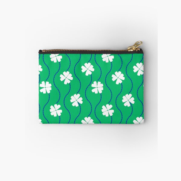 Item preview, White Four Leaf Clovers and Blue Lines on Green with Painterly Texture designed and sold by ArtyFridgees.