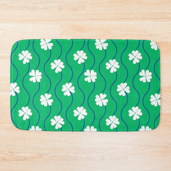 Item preview, White Four Leaf Clovers and Blue Lines on Green with Painterly Texture designed and sold by ArtyFridgees.