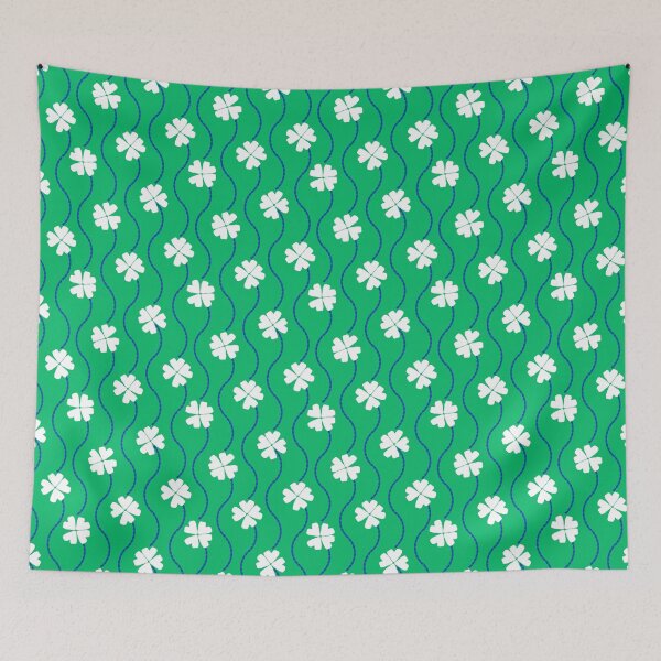 Item preview, White Four Leaf Clovers and Blue Lines on Green with Painterly Texture designed and sold by ArtyFridgees.