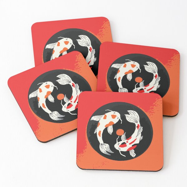 Item preview, Minimal Japanese Inspired Art | Red & Orange Yin Yang Koi Fish Illustration designed and sold by Moo Ilustra.