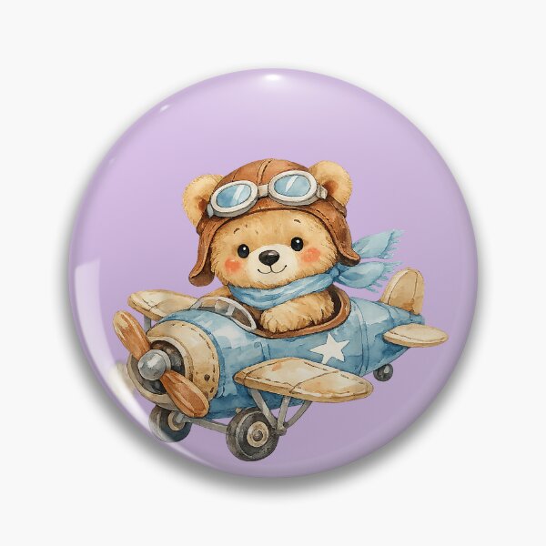 Artikelvorschau, Aquarell-Teddybär-Pilot im Flugzeug entworfen und verkauft von RaynaOceana.