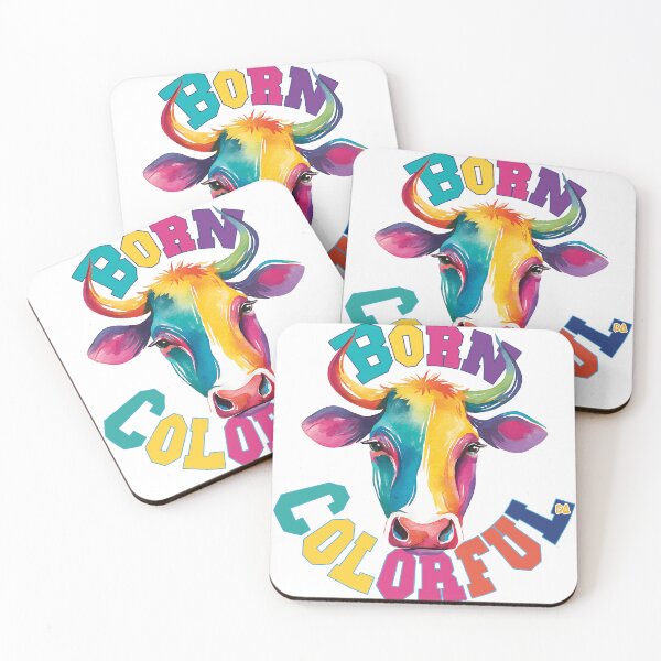 Item preview, BORN COLORFUL Rainbow Cow Mascot Watercolor Typography Streetwear Graphic designed and sold by DesignArtist.ia.