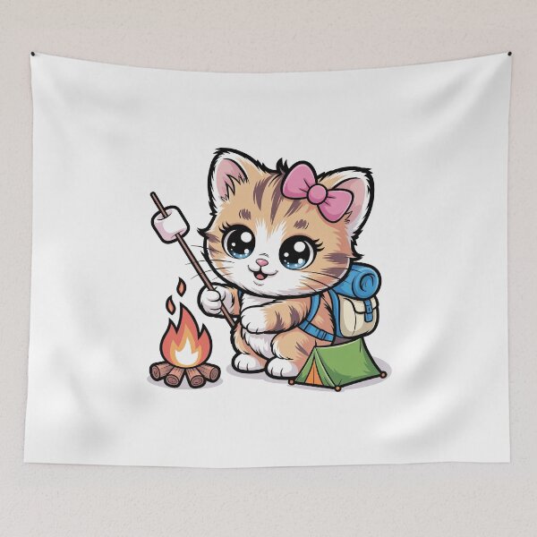 Item preview, Camping Kitty with Marshmallow designed and sold by jkrphoto.
