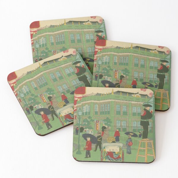 Item preview, Vintage Meiji Era Tokyo Ukiyo-e: Gas Lamp Lighter and Modern Architecture designed and sold by vekotpu.