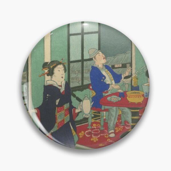 Item preview, Vintage Tokyo Meiji Era Ukiyo-e: Elegant Dinner Party in Retro Western Interior designed and sold by vekotpu.