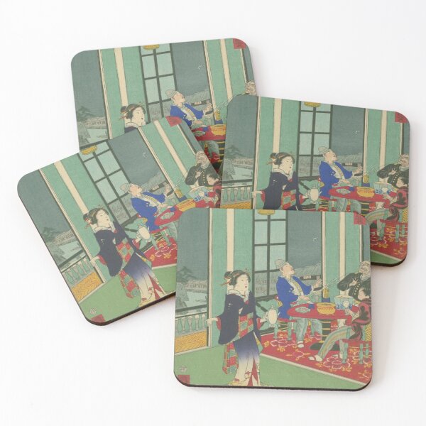 Item preview, Vintage Tokyo Meiji Era Ukiyo-e: Elegant Dinner Party in Retro Western Interior designed and sold by vekotpu.
