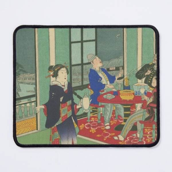 Item preview, Vintage Tokyo Meiji Era Ukiyo-e: Elegant Dinner Party in Retro Western Interior designed and sold by vekotpu.