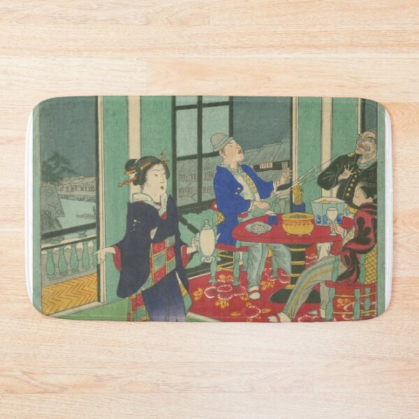 Item preview, Vintage Tokyo Meiji Era Ukiyo-e: Elegant Dinner Party in Retro Western Interior designed and sold by vekotpu.