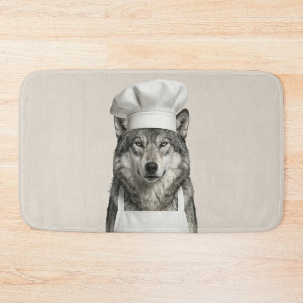 Item preview, Funny Grey Wolf Chef Realistic Animal Cooking Humor Art Print designed and sold by LazyOwlStore.