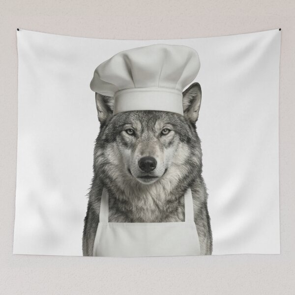 Item preview, Funny Grey Wolf Chef Realistic Animal Cooking Humor Art Print designed and sold by LazyOwlStore.