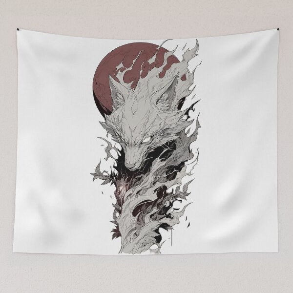 Item preview, Kurayami Kitsune Spirit – Dark Moon Fox Yokai Anime Line Art designed and sold by Dyan4.