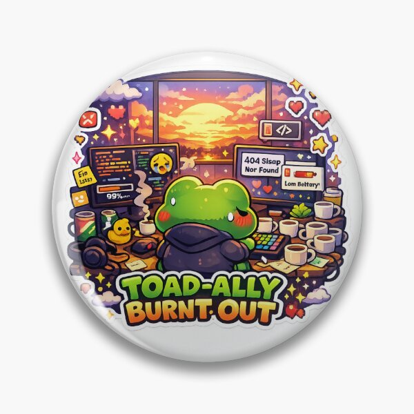 Item preview, Toadally Burnt Out Cute Coding Frog Sticker designed and sold by Cozy404Lab.