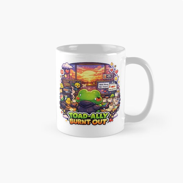 Item preview, Toadally Burnt Out Cute Coding Frog Sticker designed and sold by Cozy404Lab.