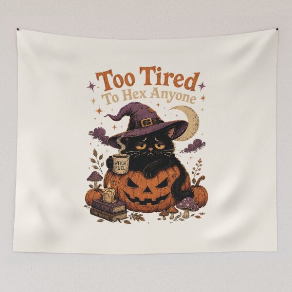 Item preview, Too Tired To Hex Anyone Black Cat Witch – Funny Halloween Cat designed and sold by SweetLilith.