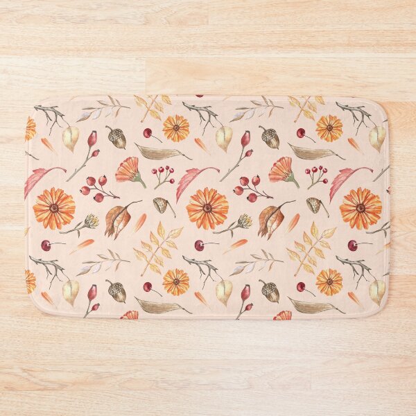 Item preview, Autumn Flowers and Leaves Pattern on Orange designed and sold by Flowersforbear.