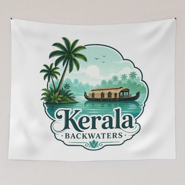 Item preview, Kerala Backwaters Vintage Travel Design designed and sold by ArtsyExplorer.