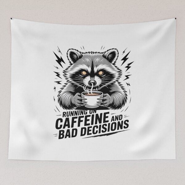 Item preview, Running on Caffeine and Bad Decisions Funny Raccoon Shirt designed and sold by Cool-cat-art.