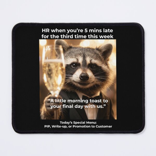 Item preview, Corporate Raccoon HR Morning Toast Meme designed and sold by Coon & Momo.