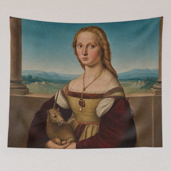 Item preview, Portrait of a Lady with a Unicorn - Renaissance Portrait Unicorn Maiden Wall Art for Fantasy Lovers designed and sold by RickE.